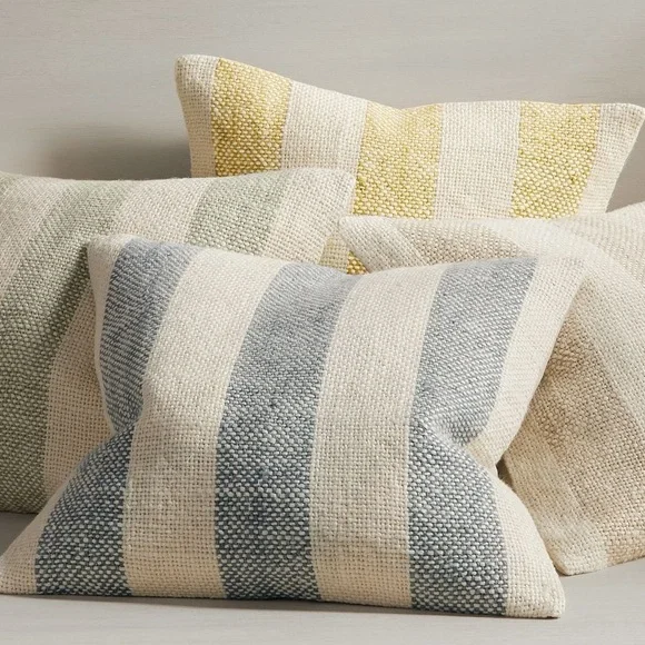 Pottery Barn • NWT Faye Textured Linen Striped Euro Pillow Cover Yellow Cream